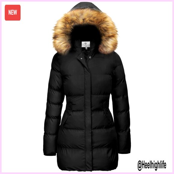 Women's Winter Puffer Coat with Removable Faux Fur Hood Waterproof